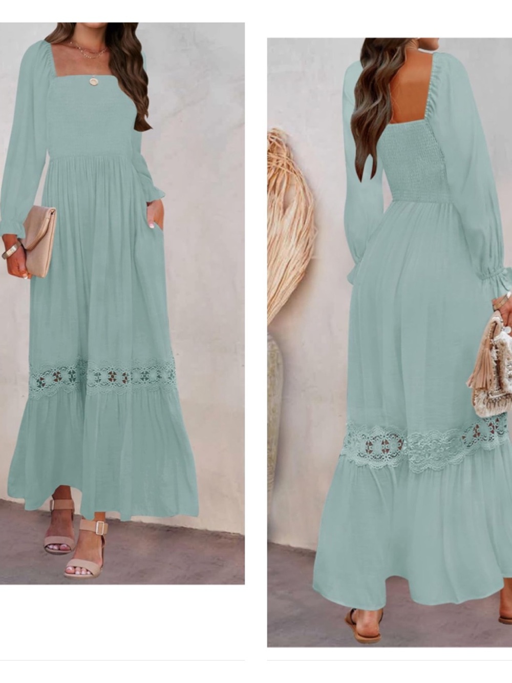 Smocked Square-Neck Maxi Dress in Sage